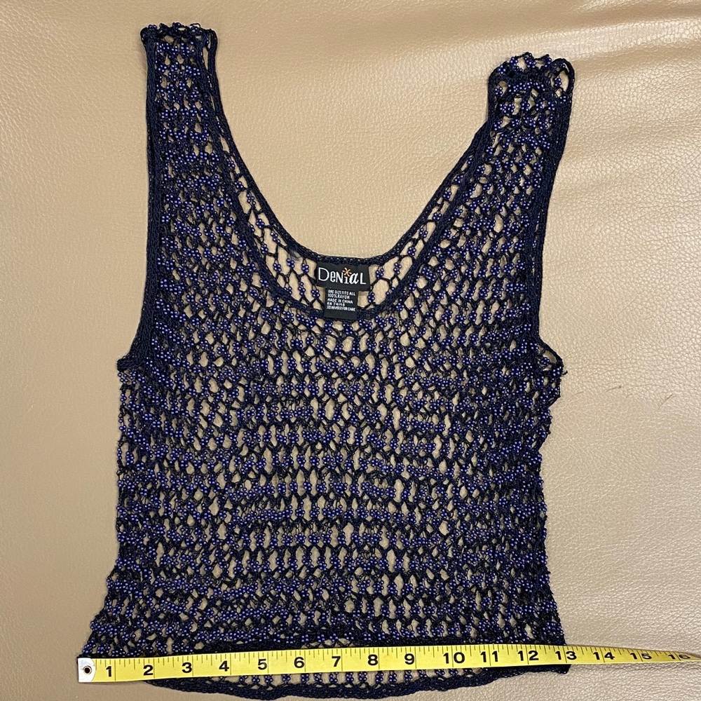Beaded Crochet Blue Iridescent Tank Top by Denial - OS - Picture 8 of 11